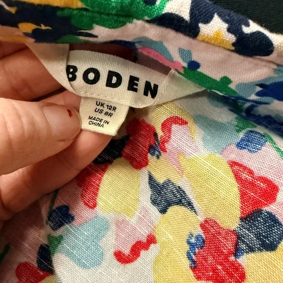 Boden Clara Linen Maxi Shirt Dress Cluster Floral Print Sz 8 Boho Chic Spring - Picture 8 of 16